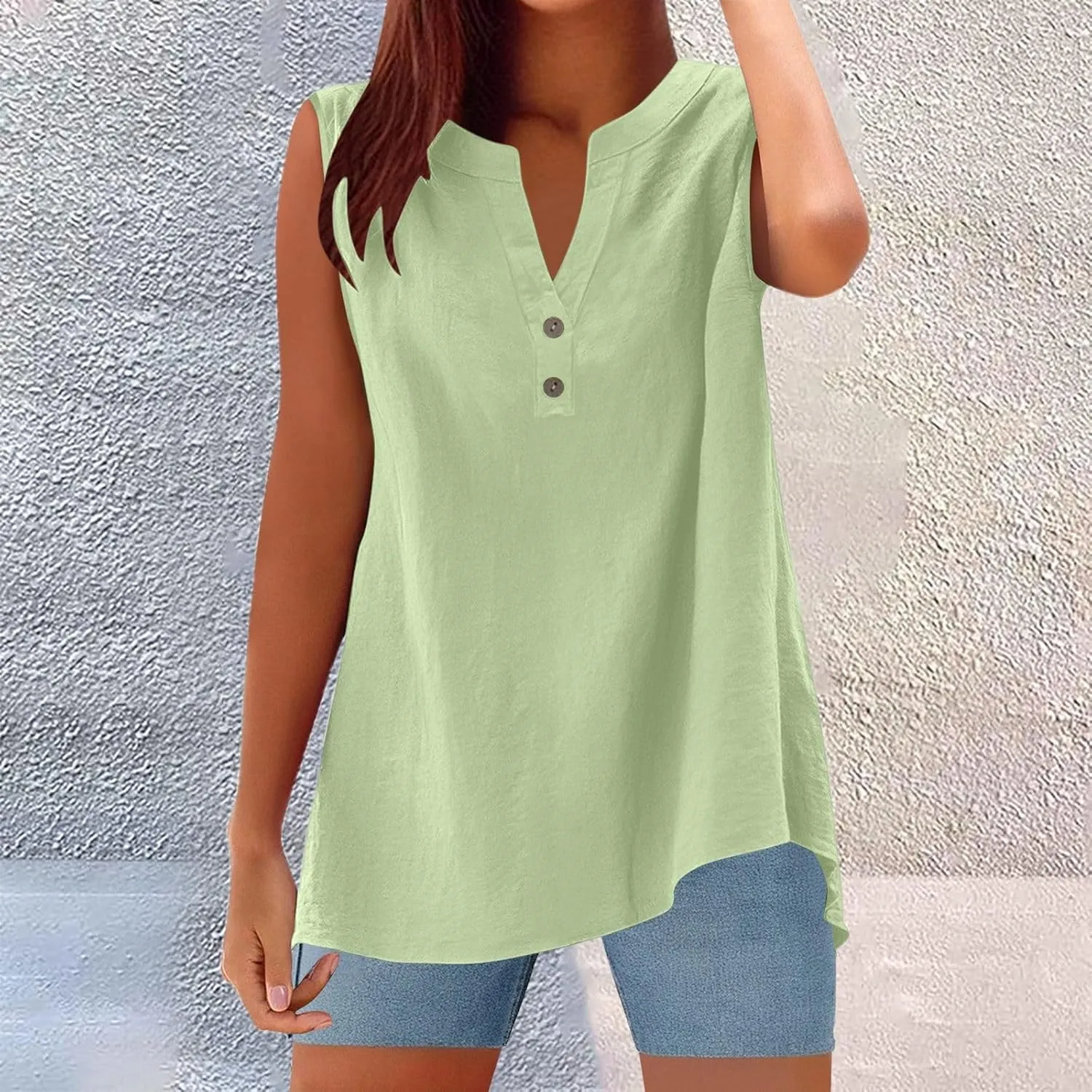 Women's Trendy Button-Down Linen Tunic Tank Tops Cotton Blend Casual Loose V-Neck Camisole for Yoga/Resort Wear