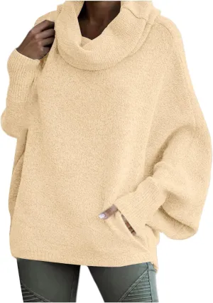 Women's Turtleneck Oversized Batwing Sweaters Casual Soft Knit Trendy Pullover Tops Winter Dresses 2024 Fall