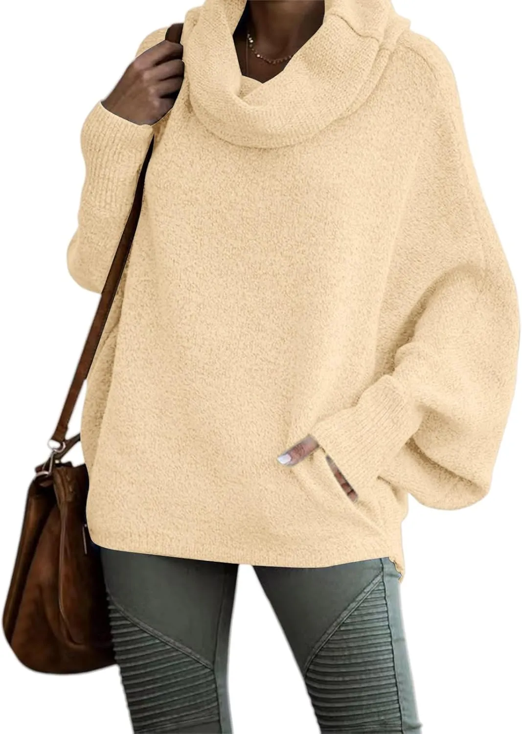 Women's Turtleneck Oversized Batwing Sweaters Casual Soft Knit Trendy Pullover Tops Winter Dresses 2024 Fall