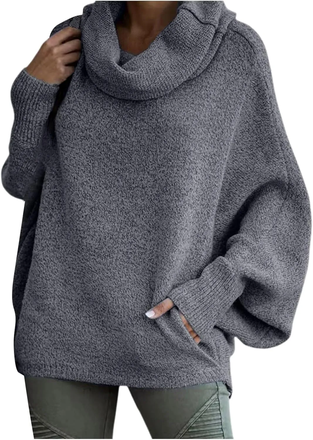 Women's Turtleneck Oversized Batwing Sweaters Casual Soft Knit Trendy Pullover Tops Winter Dresses 2024 Fall