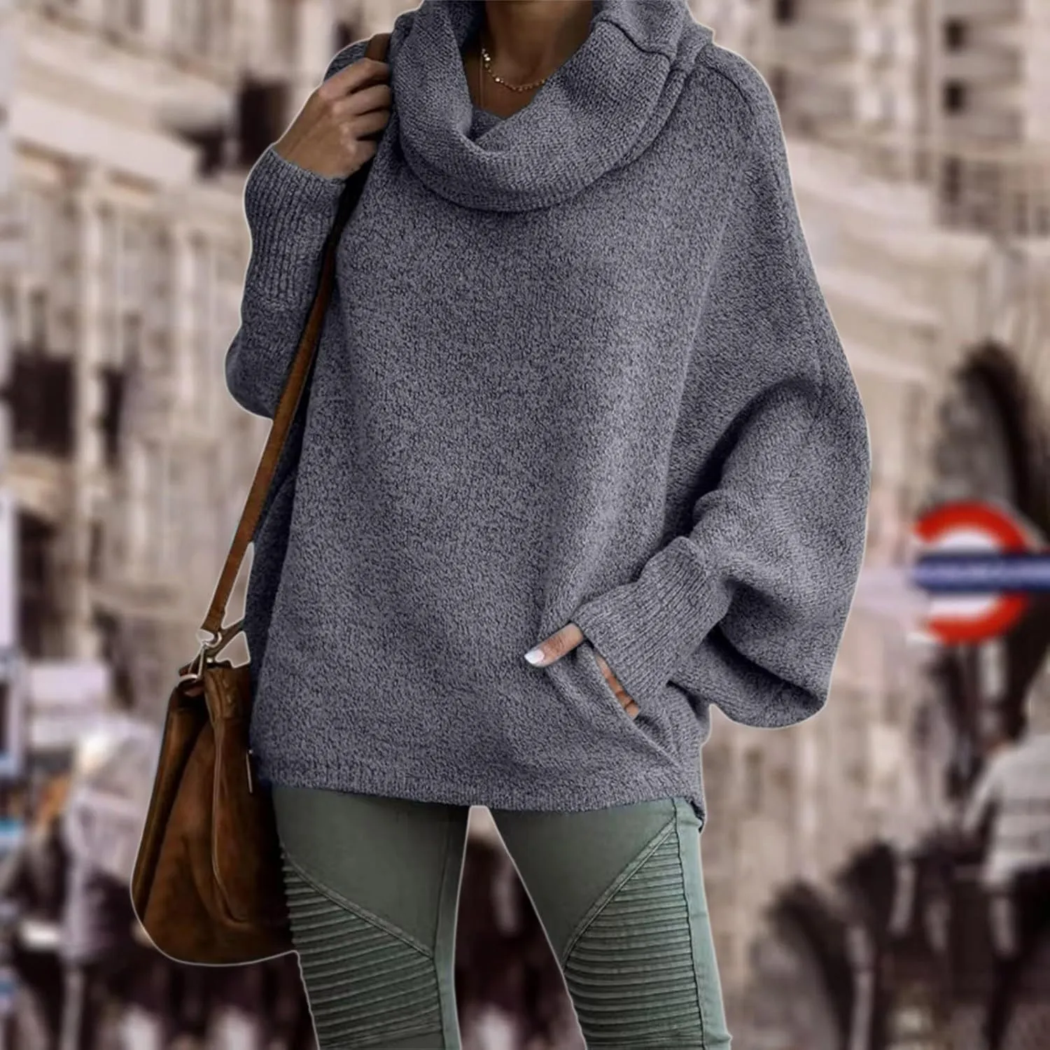 Women's Turtleneck Oversized Batwing Sweaters Casual Soft Knit Trendy Pullover Tops Winter Dresses 2024 Fall