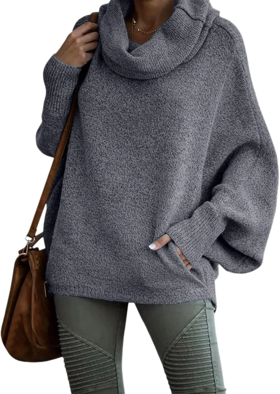 Women's Turtleneck Oversized Batwing Sweaters Casual Soft Knit Trendy Pullover Tops Winter Dresses 2024 Fall