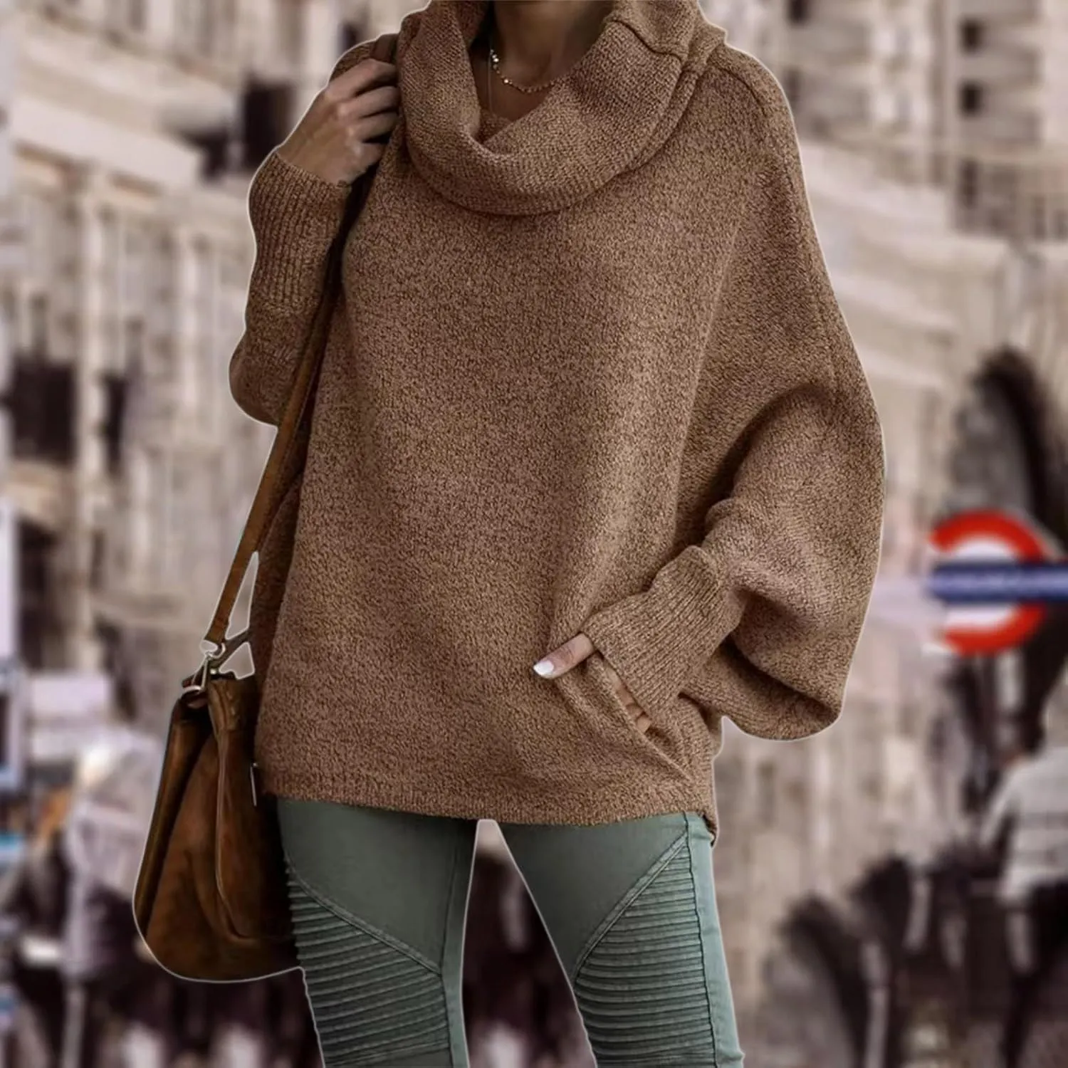 Women's Turtleneck Oversized Batwing Sweaters Casual Soft Knit Trendy Pullover Tops Winter Dresses 2024 Fall
