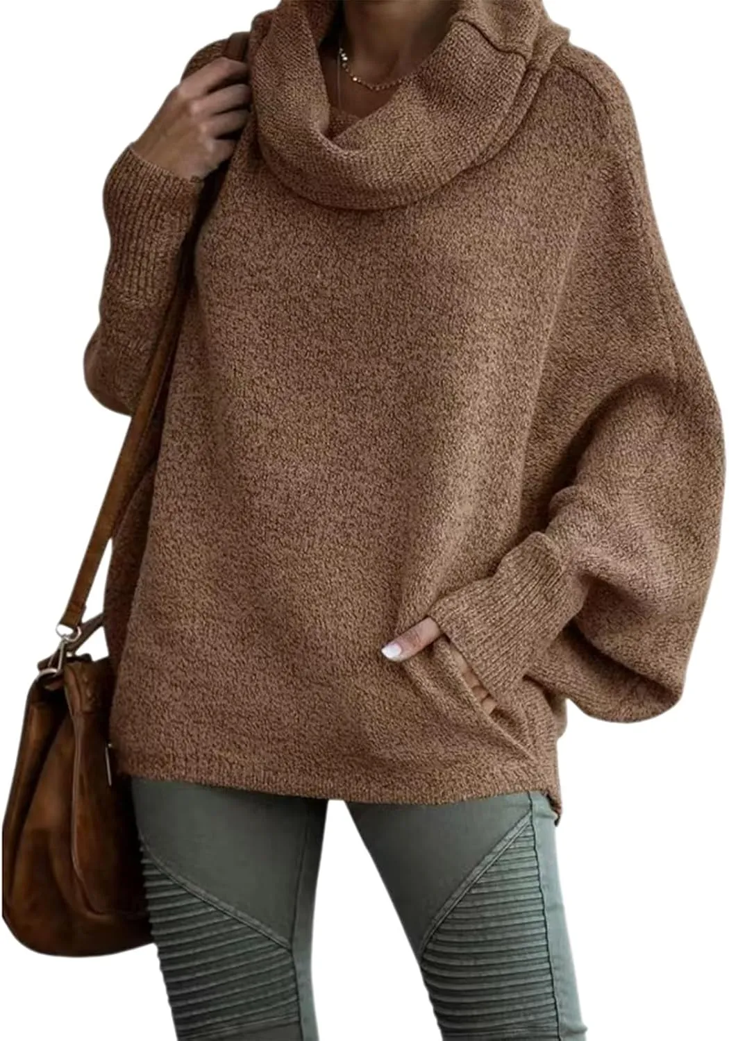 Women's Turtleneck Oversized Batwing Sweaters Casual Soft Knit Trendy Pullover Tops Winter Dresses 2024 Fall