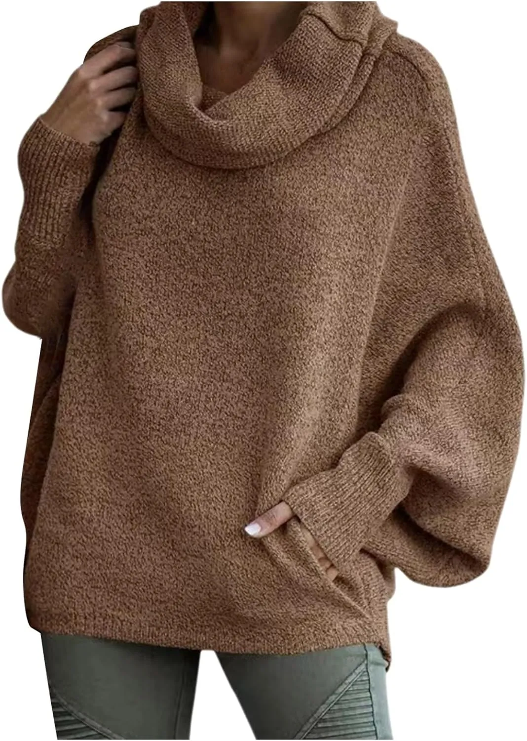 Women's Turtleneck Oversized Batwing Sweaters Casual Soft Knit Trendy Pullover Tops Winter Dresses 2024 Fall