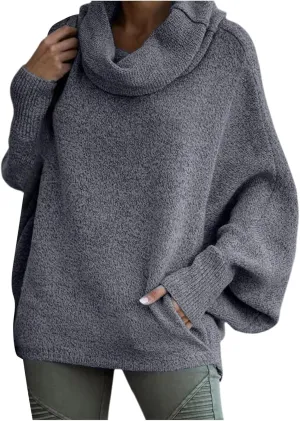 Women's Turtleneck Oversized Batwing Sweaters Casual Soft Knit Trendy Pullover Tops Winter Dresses 2024 Fall