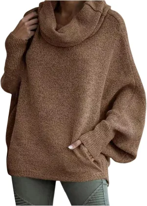 Women's Turtleneck Oversized Batwing Sweaters Casual Soft Knit Trendy Pullover Tops Winter Dresses 2024 Fall