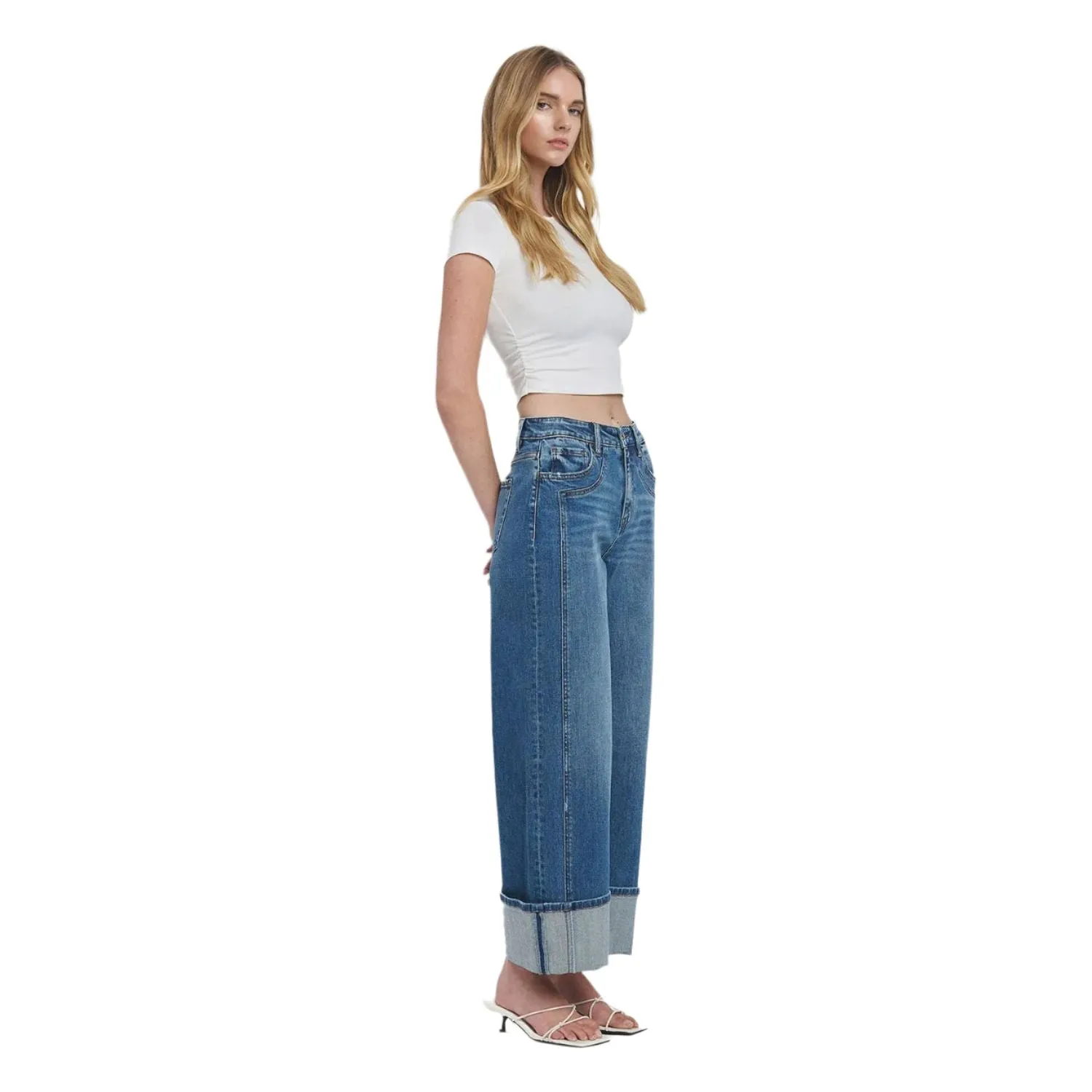 Women's Vervet Super High Rise Cuffed Baggy Wide Jeans F5856