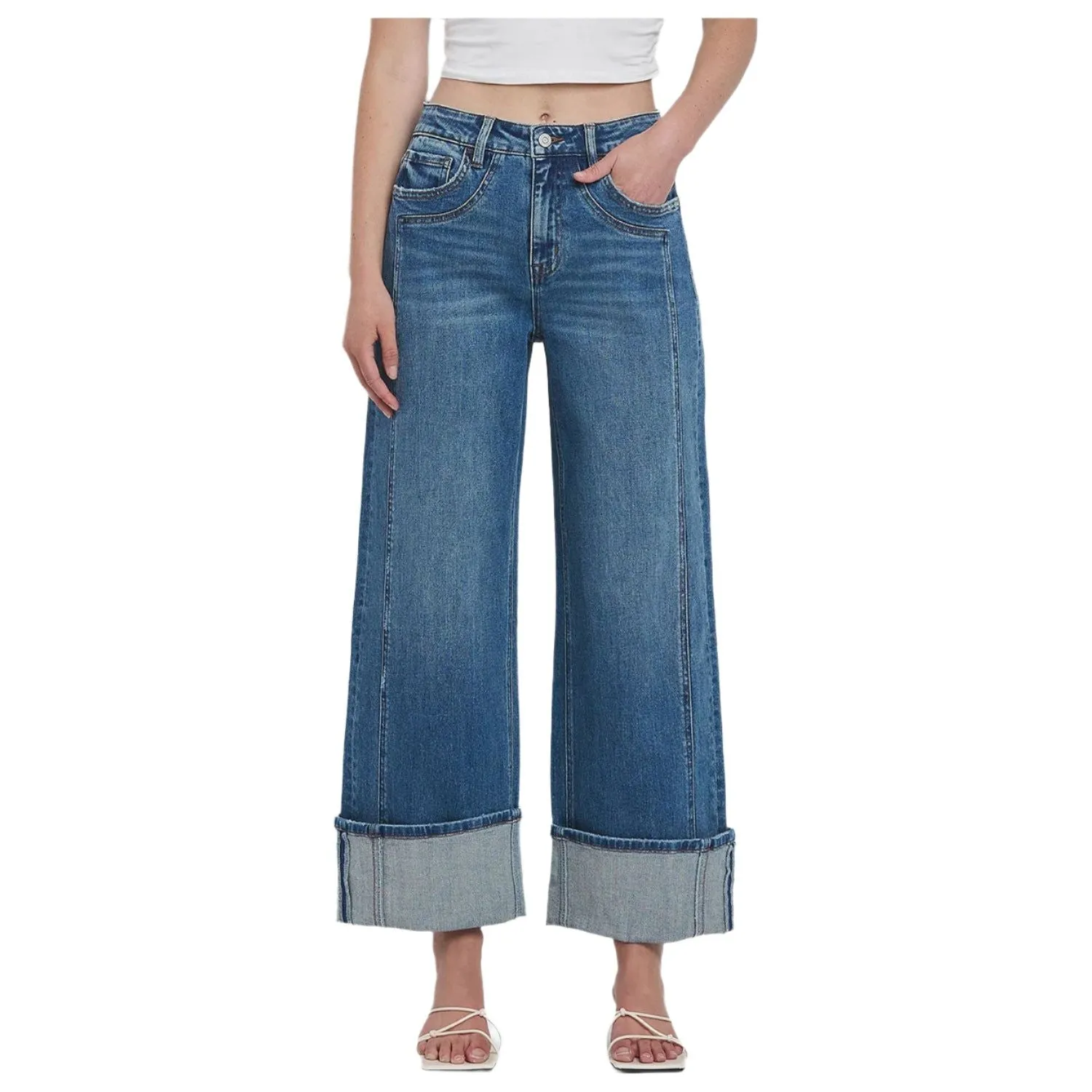 Women's Vervet Super High Rise Cuffed Baggy Wide Jeans F5856
