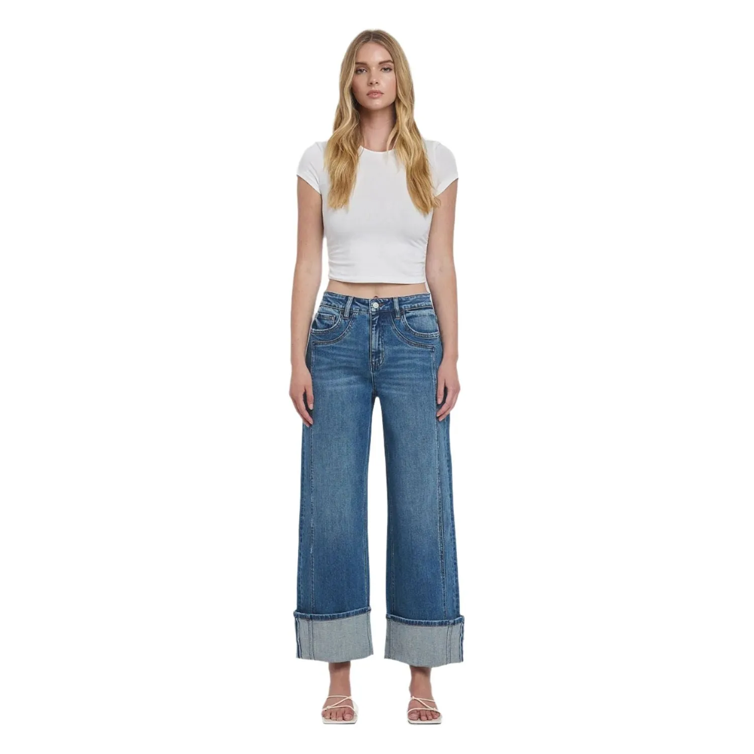 Women's Vervet Super High Rise Cuffed Baggy Wide Jeans F5856