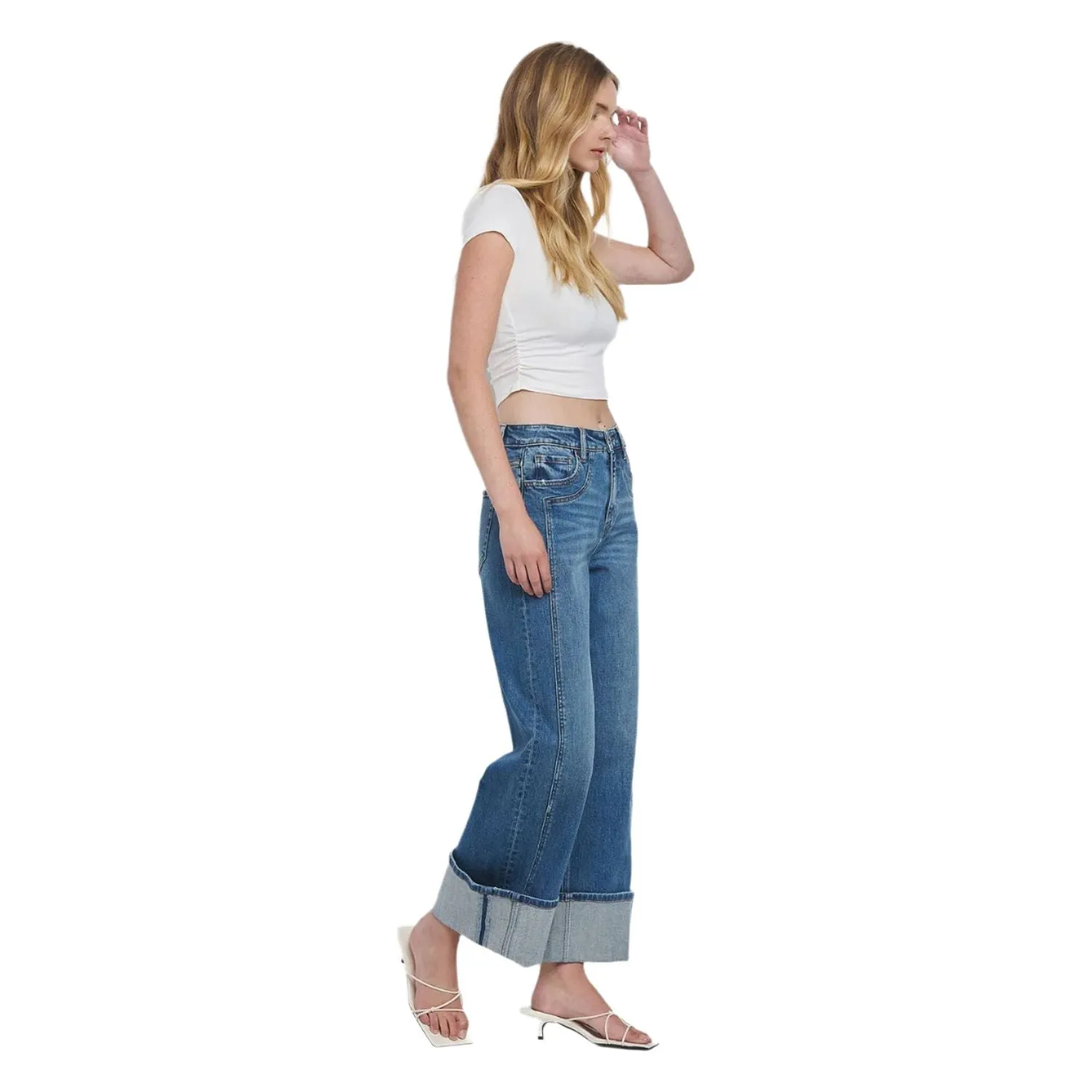 Women's Vervet Super High Rise Cuffed Baggy Wide Jeans F5856