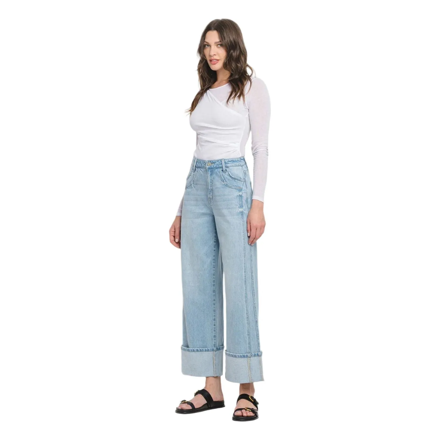 Women's Vervet Super High Rise Cuffed Baggy Wide Jeans T6515
