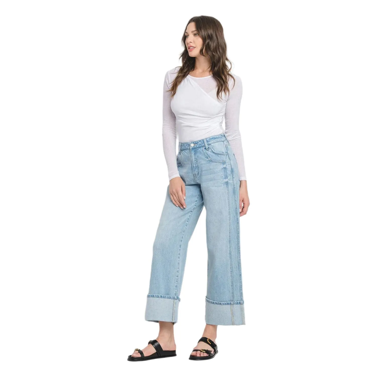 Women's Vervet Super High Rise Cuffed Baggy Wide Jeans T6515