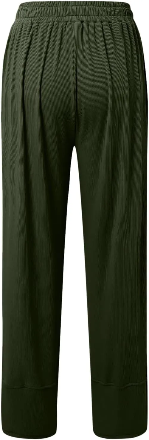 Women's Wide Leg Pants Casual Elastic Waist Lounge Baggy Straight Leg Flowy Trousers Teens Girls Loungewear Plus Size