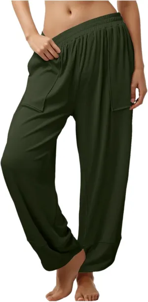 Women's Wide Leg Pants Casual Elastic Waist Lounge Baggy Straight Leg Flowy Trousers Teens Girls Loungewear Plus Size