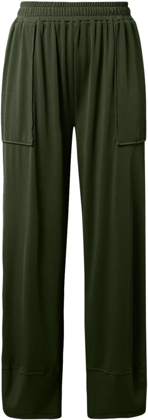 Women's Wide Leg Pants Casual Elastic Waist Lounge Baggy Straight Leg Flowy Trousers Teens Girls Loungewear Plus Size