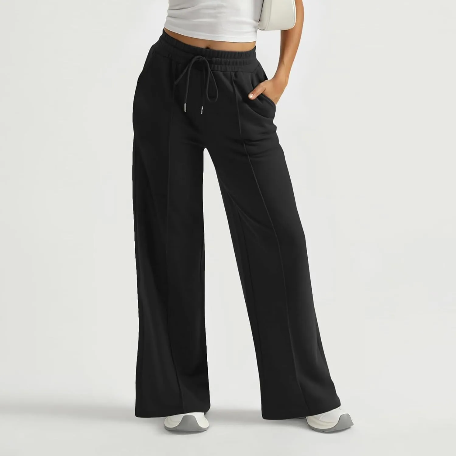 Womens Wide Leg Sweatpants Casual Drawstring High Waisted Flared Sweatpants Baggy Lightweight Joggers with Pockets