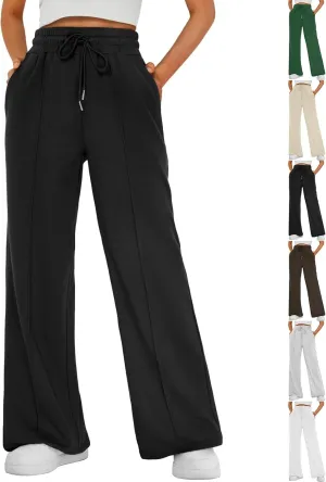 Womens Wide Leg Sweatpants Casual Drawstring High Waisted Flared Sweatpants Baggy Lightweight Joggers with Pockets
