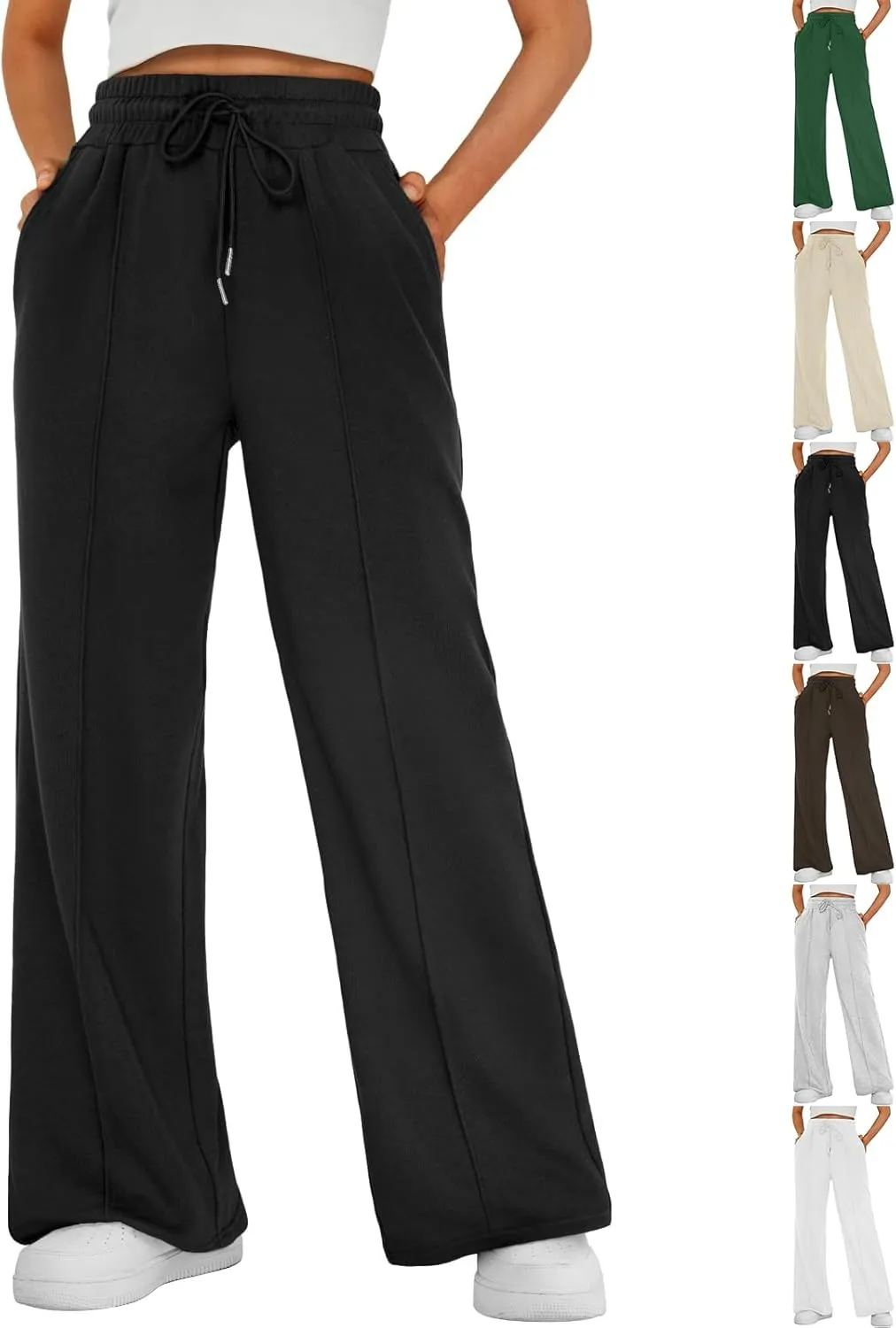 Womens Wide Leg Sweatpants Casual Drawstring High Waisted Flared Sweatpants Baggy Lightweight Joggers with Pockets