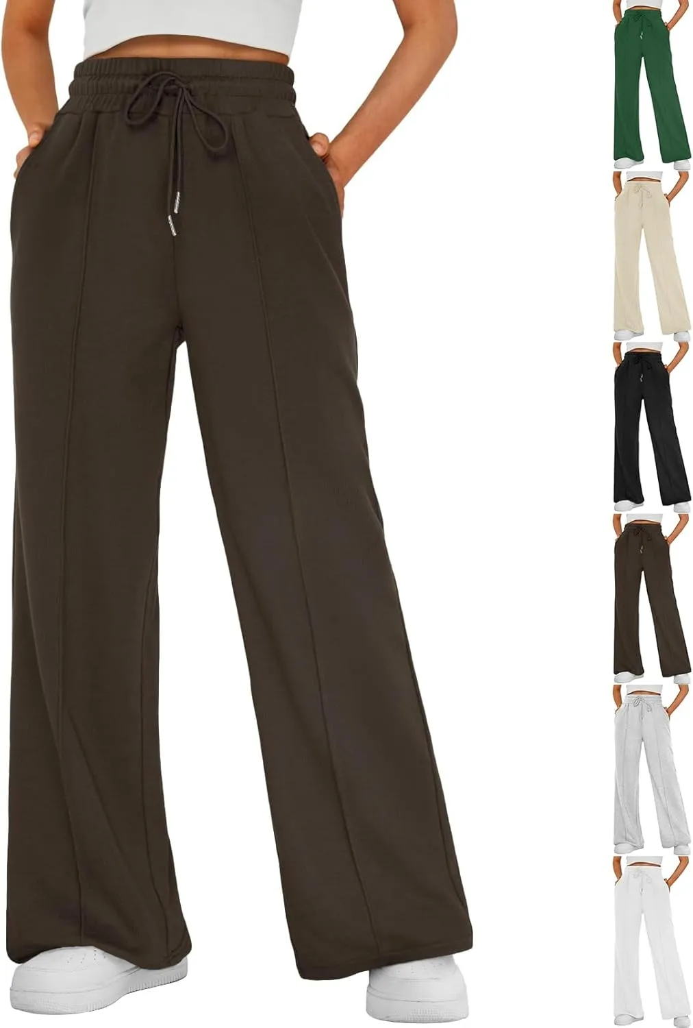 Womens Wide Leg Sweatpants Casual Drawstring High Waisted Flared Sweatpants Baggy Lightweight Joggers with Pockets