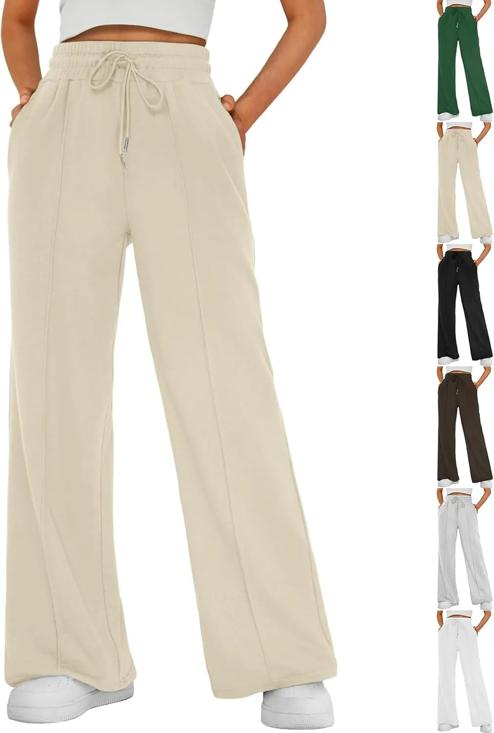 Womens Wide Leg Sweatpants Casual Drawstring High Waisted Flared Sweatpants Baggy Lightweight Joggers with Pockets