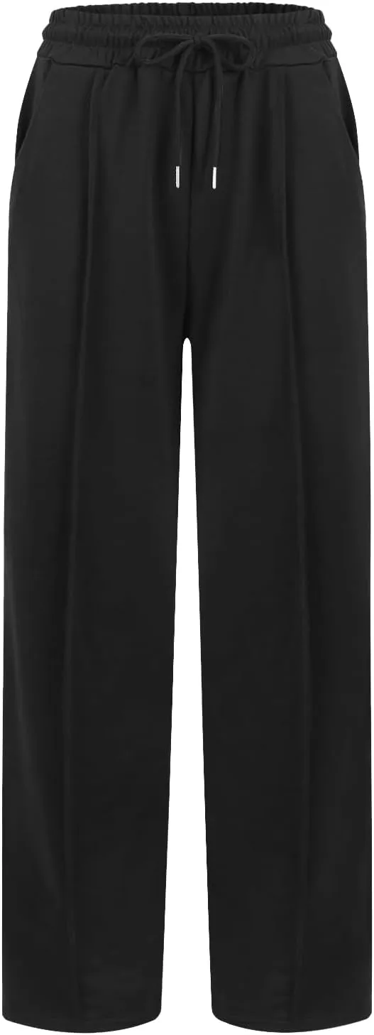 Womens Wide Leg Sweatpants Casual Drawstring High Waisted Flared Sweatpants Baggy Lightweight Joggers with Pockets