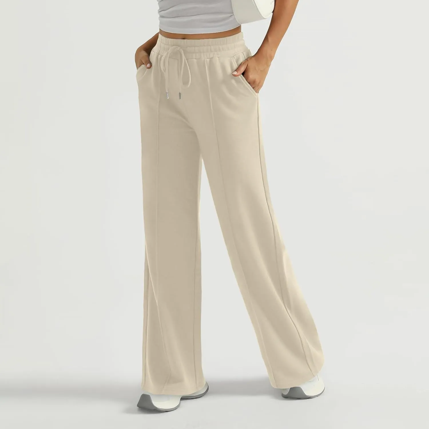 Womens Wide Leg Sweatpants Casual Drawstring High Waisted Flared Sweatpants Baggy Lightweight Joggers with Pockets