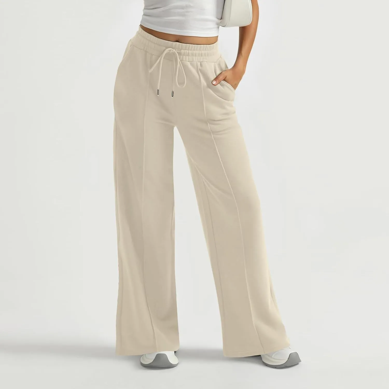 Womens Wide Leg Sweatpants Casual Drawstring High Waisted Flared Sweatpants Baggy Lightweight Joggers with Pockets