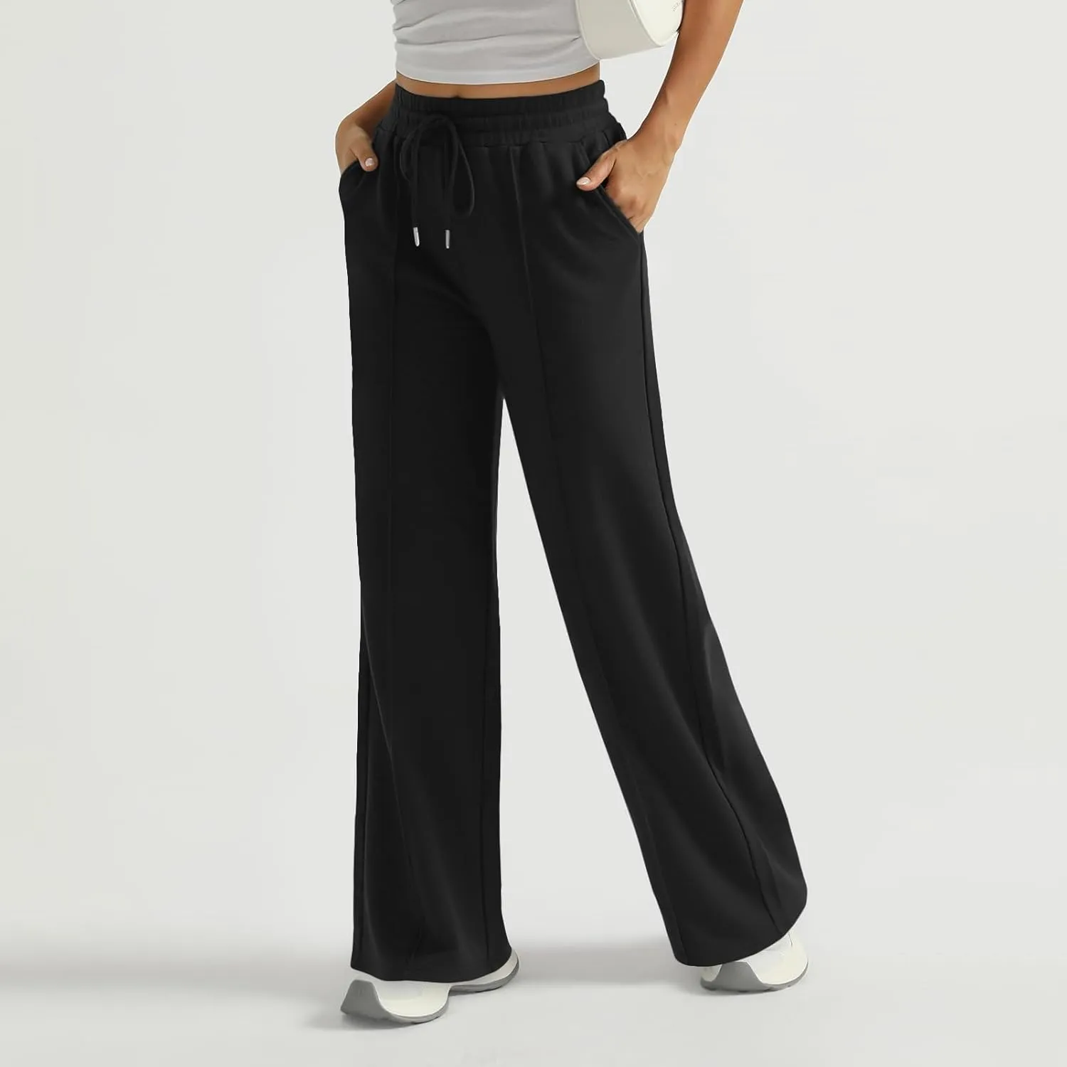 Womens Wide Leg Sweatpants Casual Drawstring High Waisted Flared Sweatpants Baggy Lightweight Joggers with Pockets