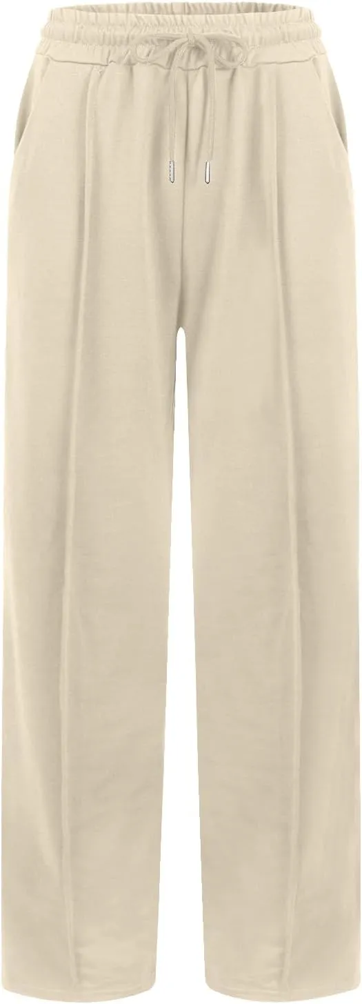 Womens Wide Leg Sweatpants Casual Drawstring High Waisted Flared Sweatpants Baggy Lightweight Joggers with Pockets