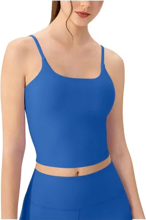 Womens Wirefree Sports Bra with Medium Support Longline Padded Crop Tank Yoga Bras Workout Fitness Top