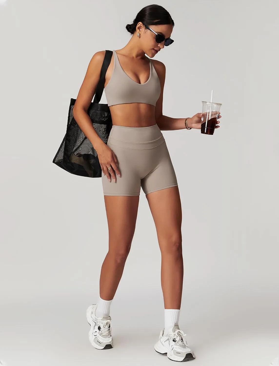 Womens Workout Sets Cross Back Sports Bras Matching High Waist Biker Shorts Yoga Jogger Outfits Work Out Clothes
