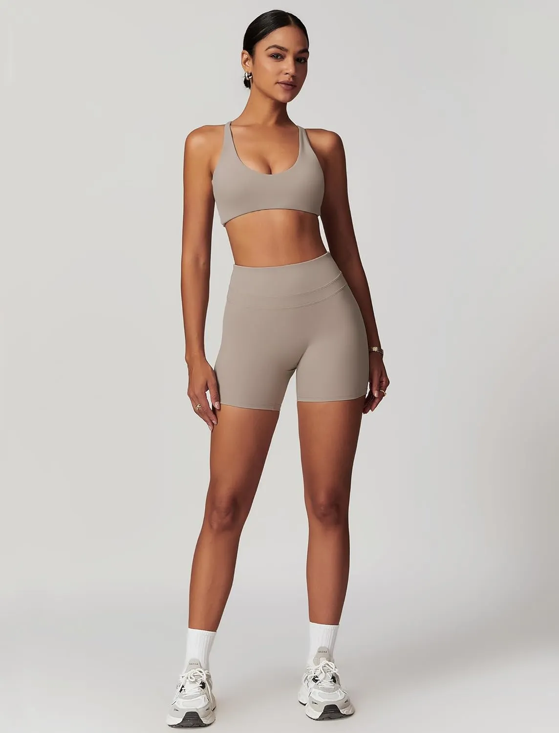 Womens Workout Sets Cross Back Sports Bras Matching High Waist Biker Shorts Yoga Jogger Outfits Work Out Clothes