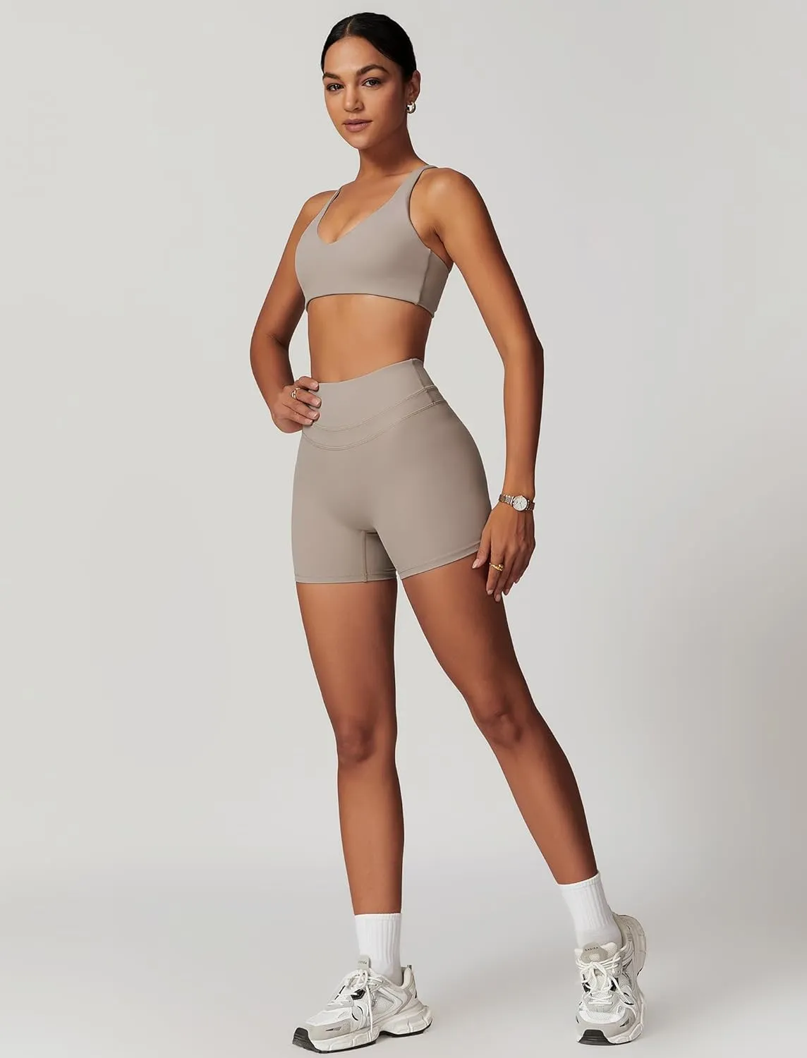 Womens Workout Sets Cross Back Sports Bras Matching High Waist Biker Shorts Yoga Jogger Outfits Work Out Clothes