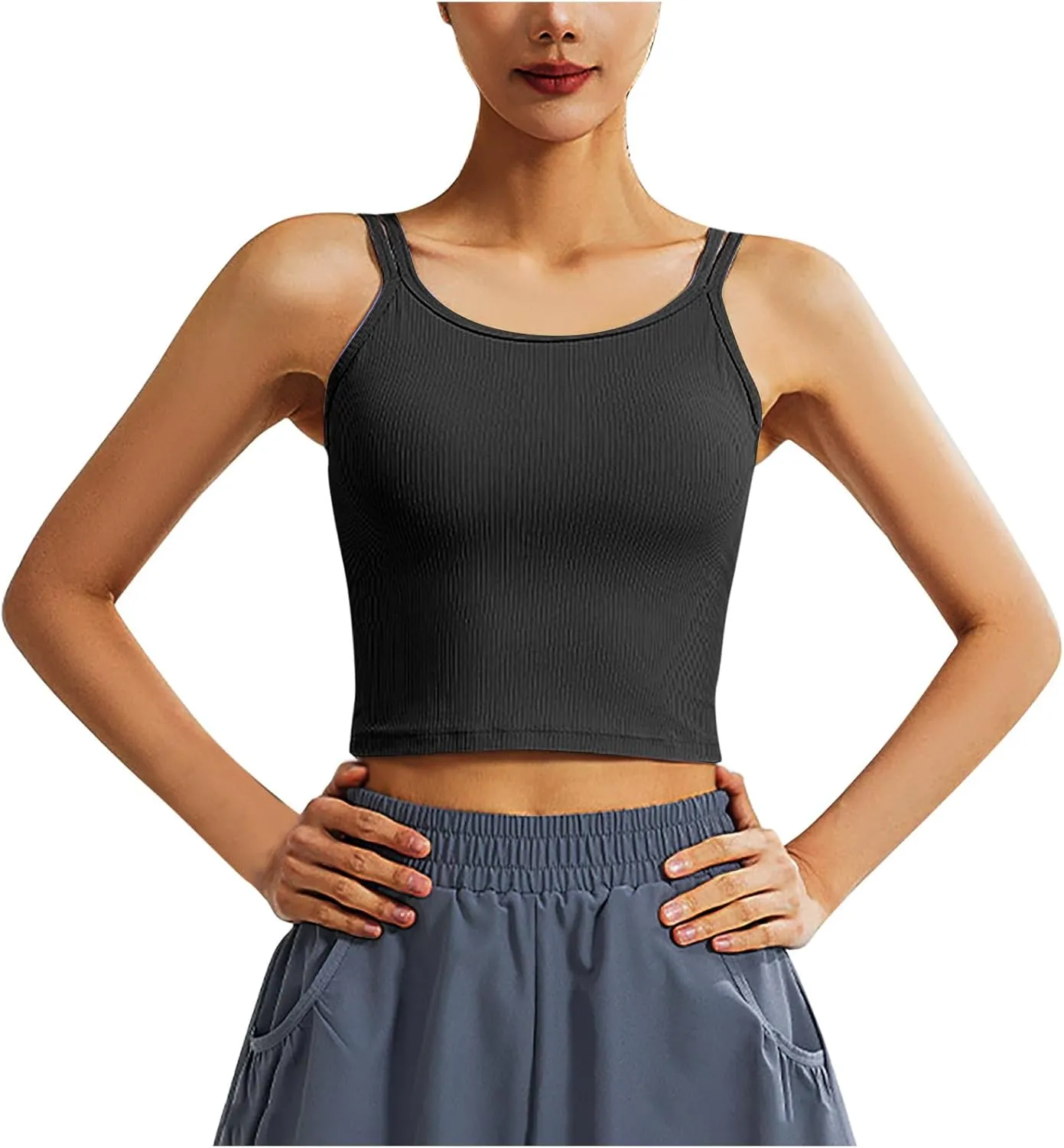 Workout Tank Tops for Women Built in Shelf Bras Padded Spaghetti Strap Crop Top Athletic Spandex Yoga Camisole