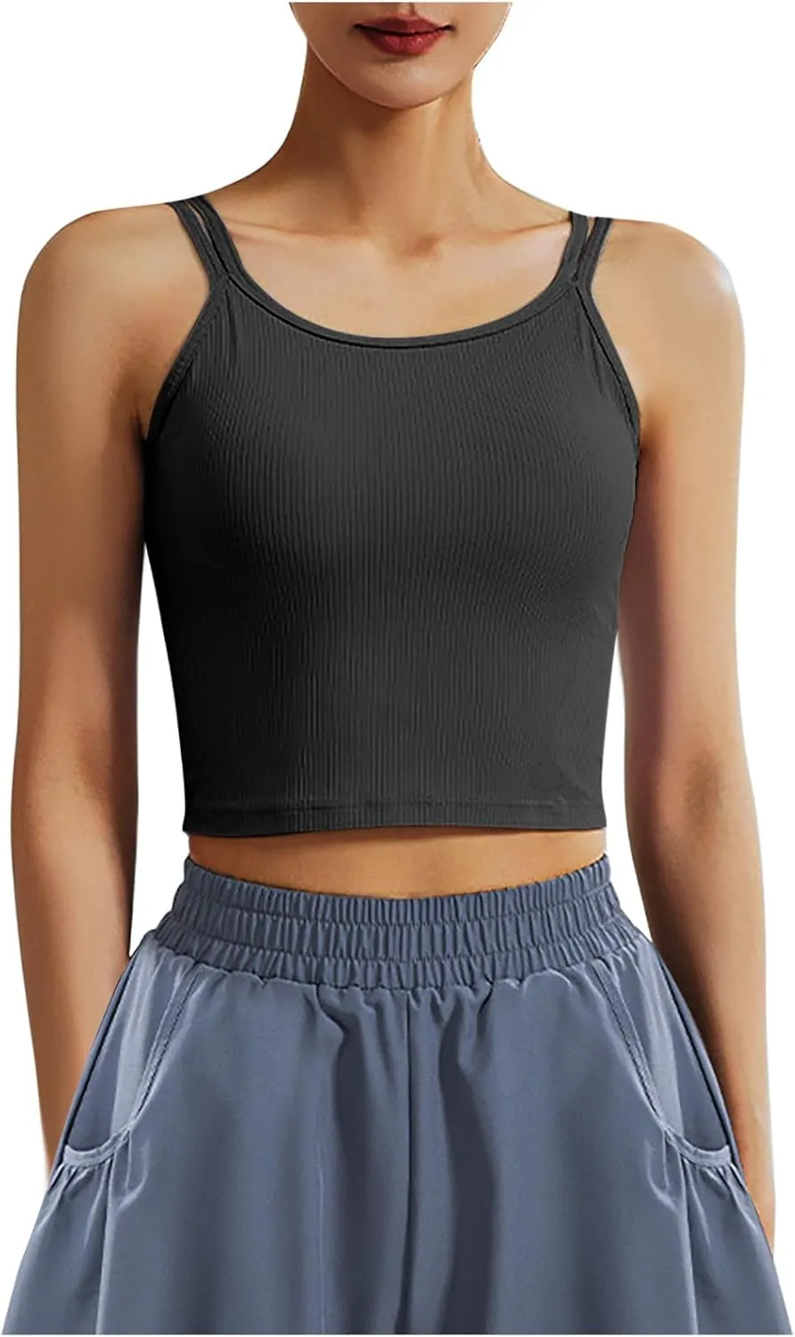 Workout Tank Tops for Women Built in Shelf Bras Padded Spaghetti Strap Crop Top Athletic Spandex Yoga Camisole