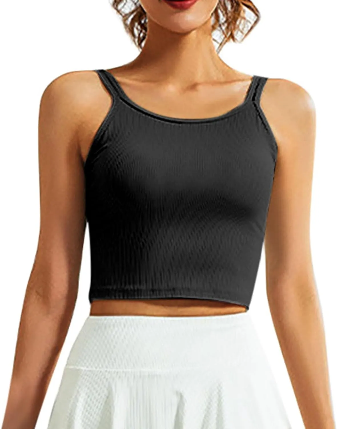 Workout Tank Tops for Women Built in Shelf Bras Padded Spaghetti Strap Crop Top Athletic Spandex Yoga Camisole