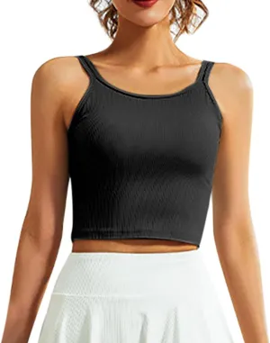 Workout Tank Tops for Women Built in Shelf Bras Padded Spaghetti Strap Crop Top Athletic Spandex Yoga Camisole