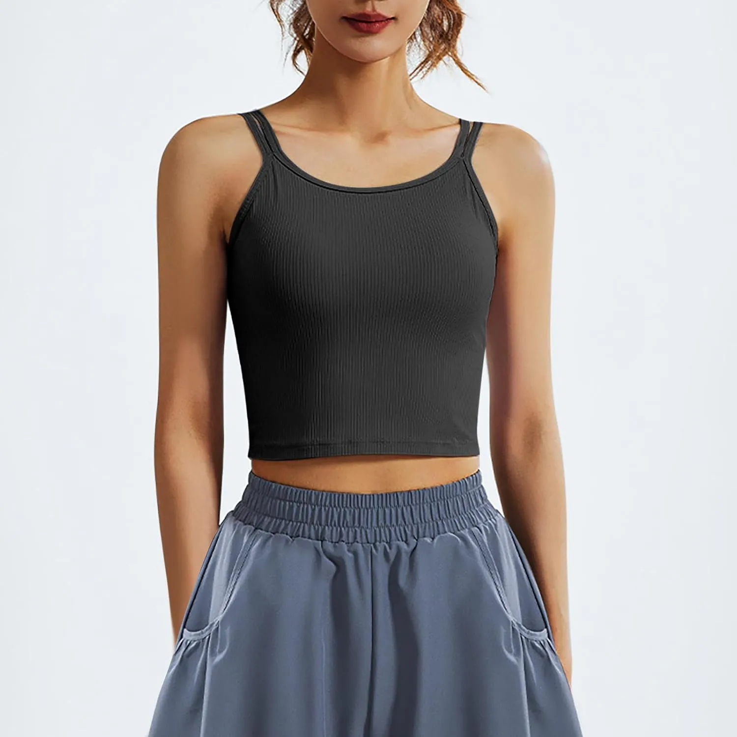 Workout Tank Tops for Women Built in Shelf Bras Padded Spaghetti Strap Crop Top Athletic Spandex Yoga Camisole