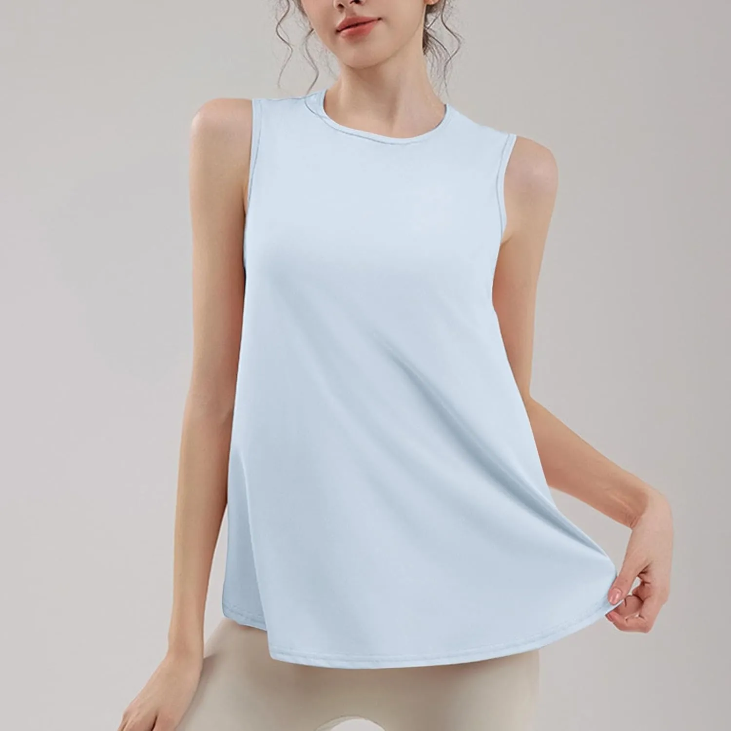 Workout Tank Tops for Women Sleeveless Athletic Yoga Gym Tees Quick Dry Loose Sports Shirts Mesh Back Pleated Top