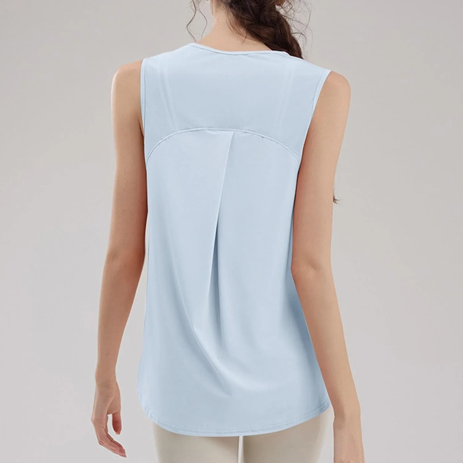 Workout Tank Tops for Women Sleeveless Athletic Yoga Gym Tees Quick Dry Loose Sports Shirts Mesh Back Pleated Top