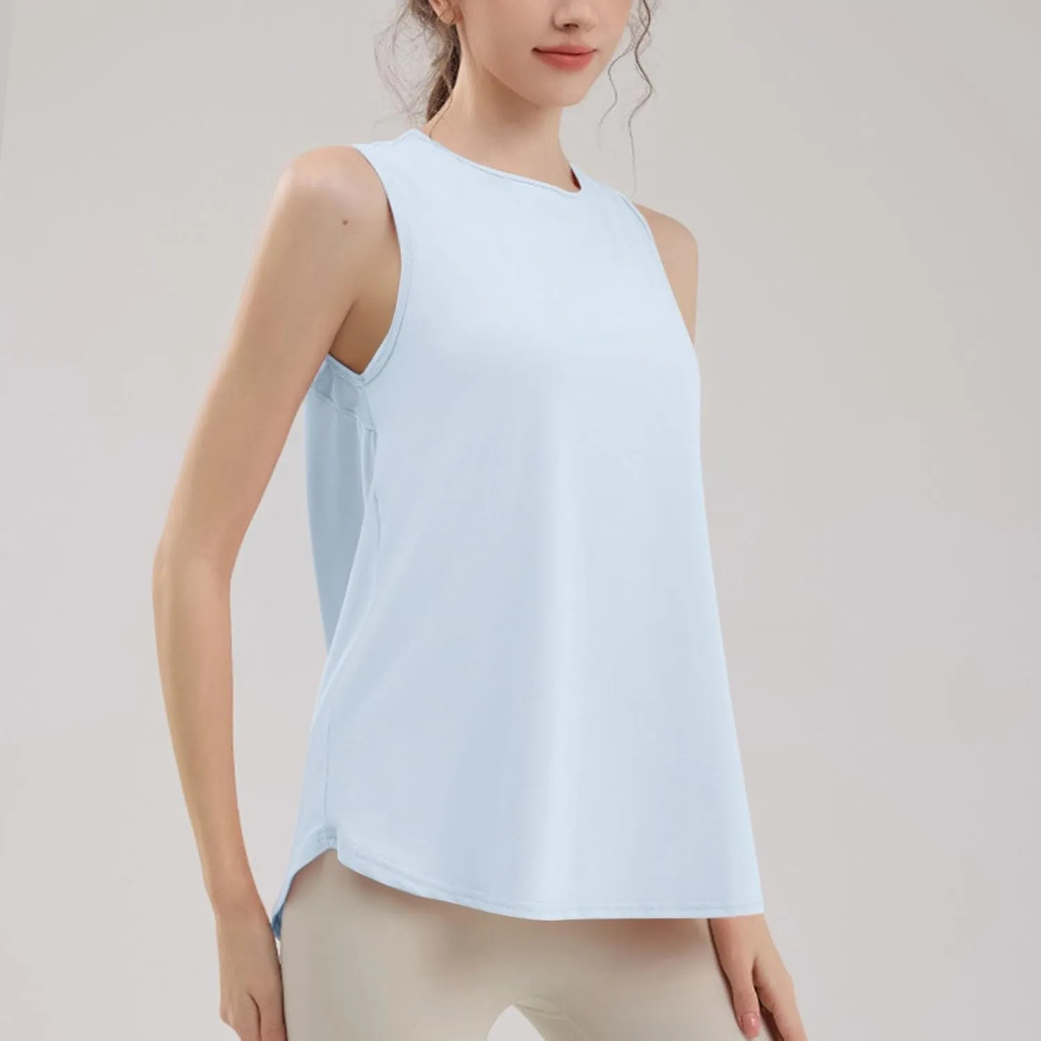 Workout Tank Tops for Women Sleeveless Athletic Yoga Gym Tees Quick Dry Loose Sports Shirts Mesh Back Pleated Top