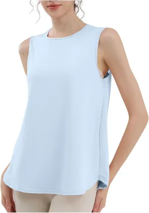 Workout Tank Tops for Women Sleeveless Athletic Yoga Gym Tees Quick Dry Loose Sports Shirts Mesh Back Pleated Top