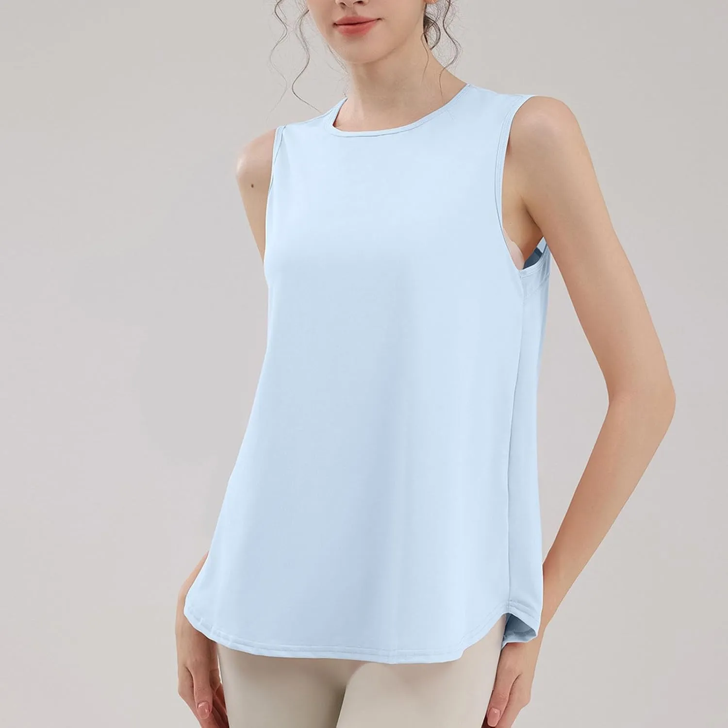 Workout Tank Tops for Women Sleeveless Athletic Yoga Gym Tees Quick Dry Loose Sports Shirts Mesh Back Pleated Top