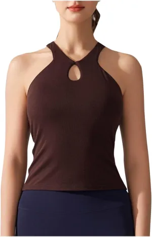Workout Tank Tops with Built in Bras for Women Criss Cross Front Cut Out Camisole Solid Sexy Athletic Yoga Blouse