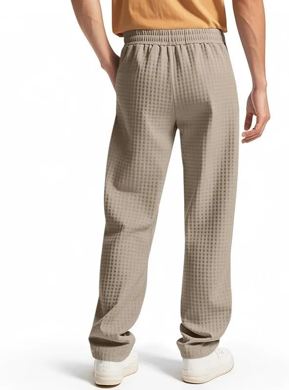 Xiaojmake Mens Casual Drawstring Pants 2025 Elastic Waist Lightweight Summer Loose Straight Waffle Work Pants with Pockets
