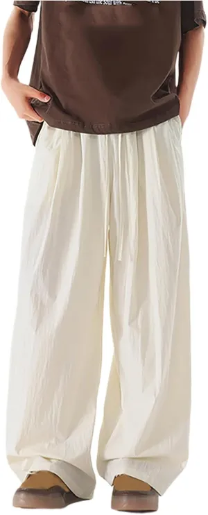 Xiaojmake Mens Linen Harem Pants Elastic Waist Wide Leg Pleated Thai Trousers Drawstrings Lightweight Summer Beach Pant