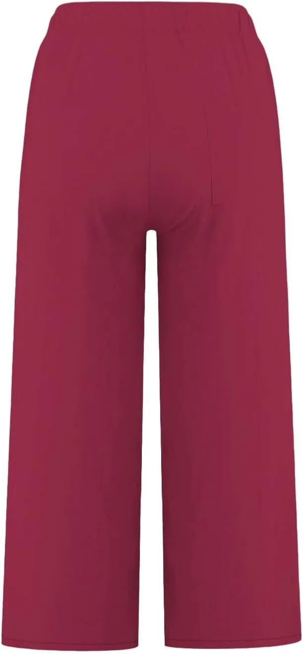 yardsong Capri Pants for Women Cotton Linen Summer Wide Leg Pants Casual Loose Fit Drawstring Boho Beach Pant with Pockets
