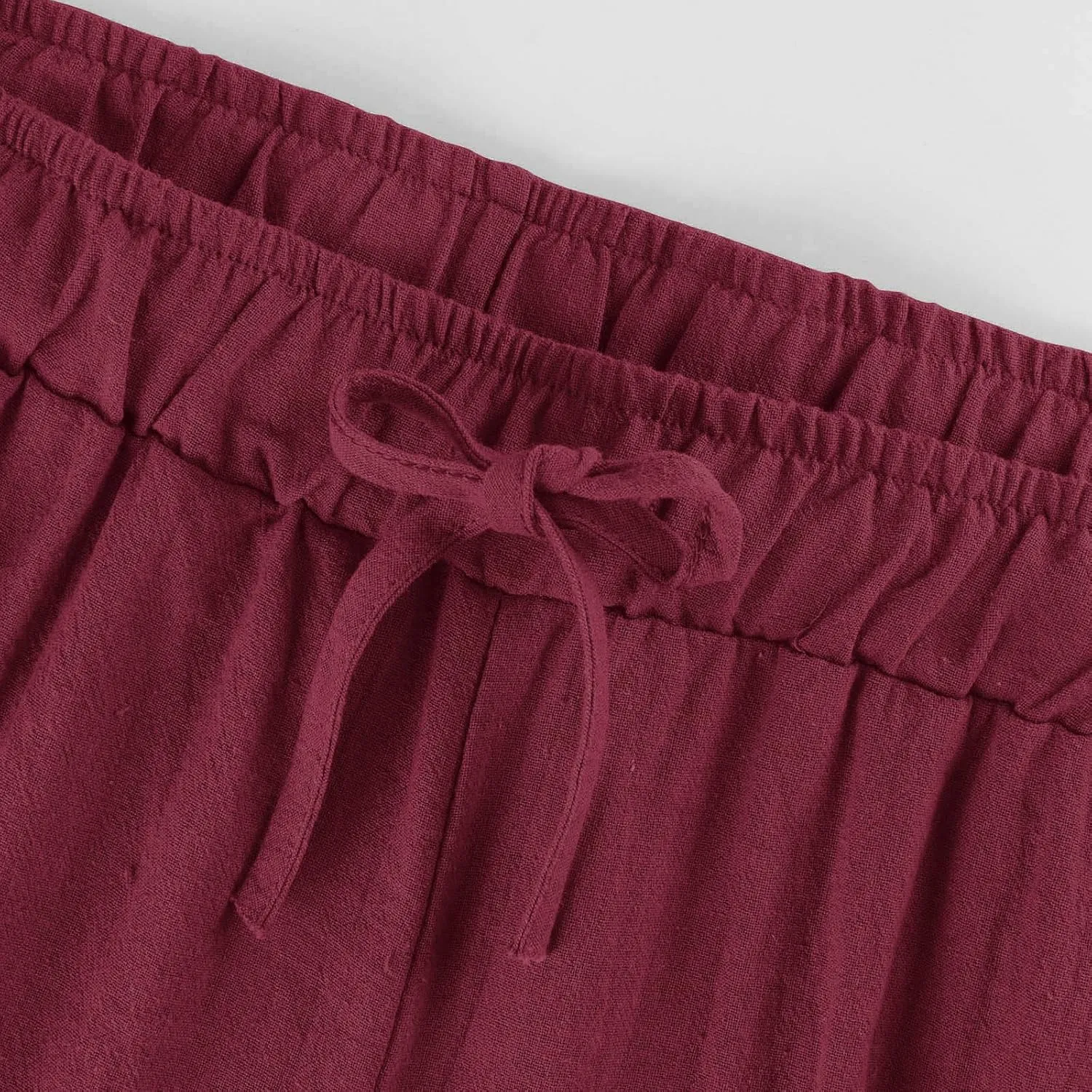 yardsong Capri Pants for Women Cotton Linen Summer Wide Leg Pants Casual Loose Fit Drawstring Boho Beach Pant with Pockets