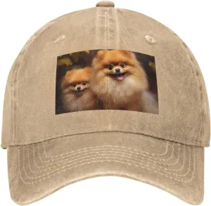 Yellow Pomeranian Unisex Baseball Cap Breathable Cotton Trucker Hat Classic Denim Dad Hat Summer Sun Hat